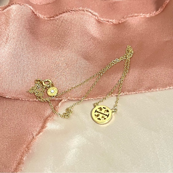 Tory Burch Miller Pave Crystal Logo Pendant Necklace - Picture 5 of 9